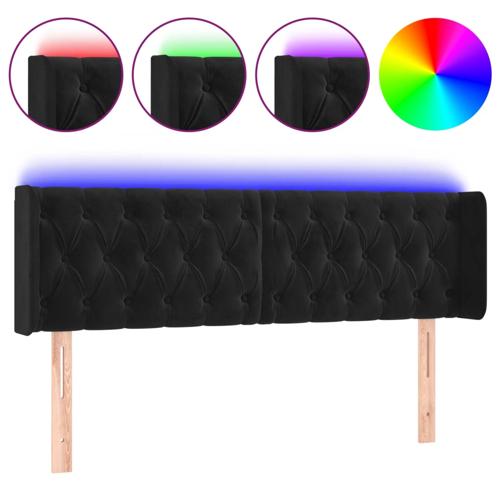 sengegavl med LED-lys 163x16x78/88 cm fløjl sort