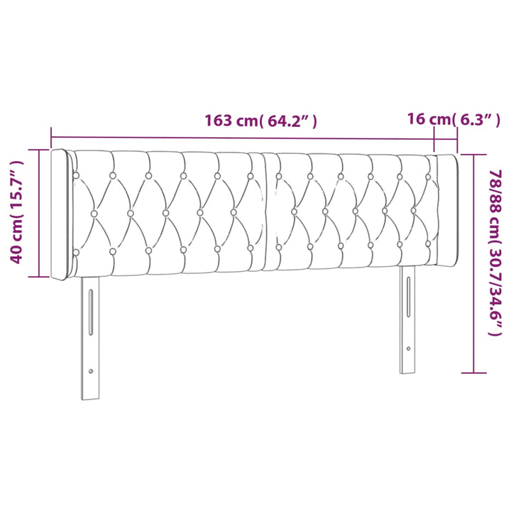 sengegavl med LED-lys 163x16x78/88 cm fløjl lyserød