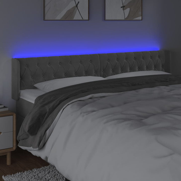 sengegavl med LED-lys 183x16x78/88 cm fløjl lysegrå