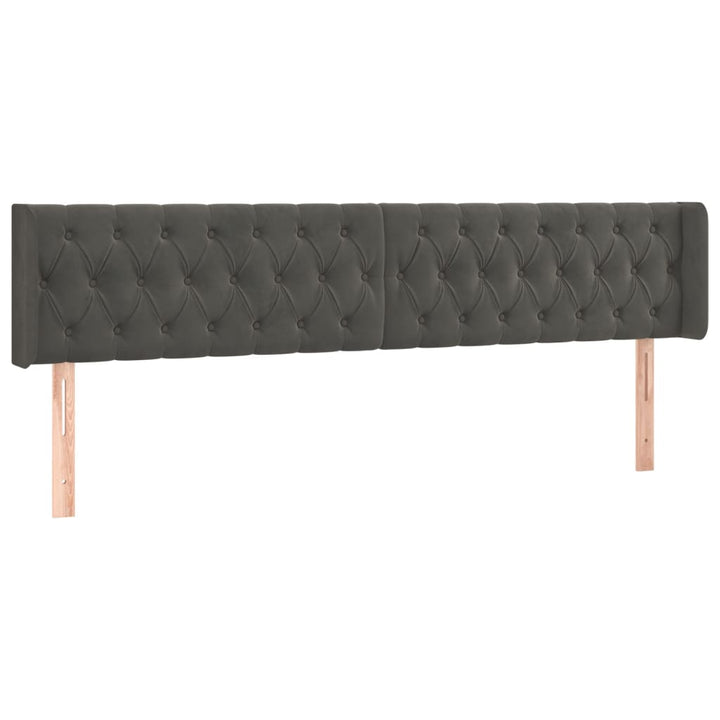 sengegavl med LED-lys 183x16x78/88 cm fløjl mørkegrå