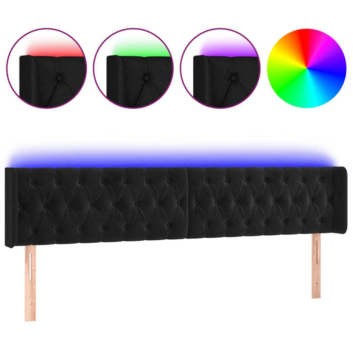 sengegavl med LED-lys 183x16x78/88 cm fløjl sort