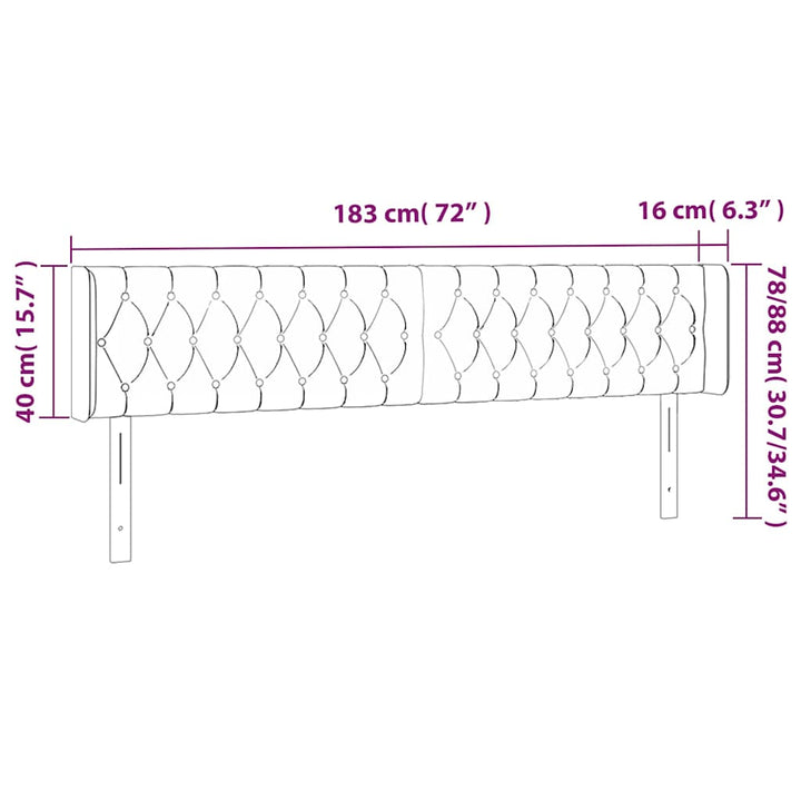 sengegavl med LED-lys 183x16x78/88 cm fløjl mørkeblå