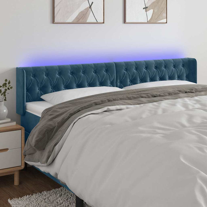 sengegavl med LED-lys 183x16x78/88 cm fløjl mørkeblå