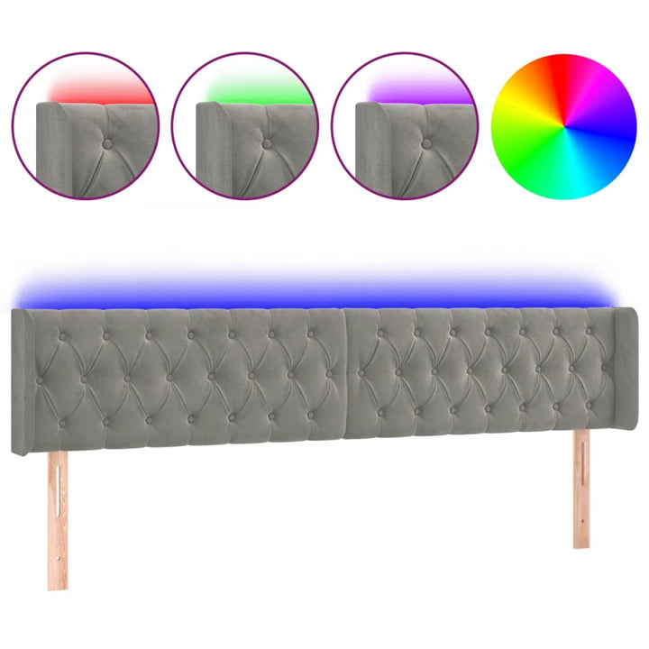 sengegavl med LED-lys 203x16x78/88 cm fløjl lysegrå