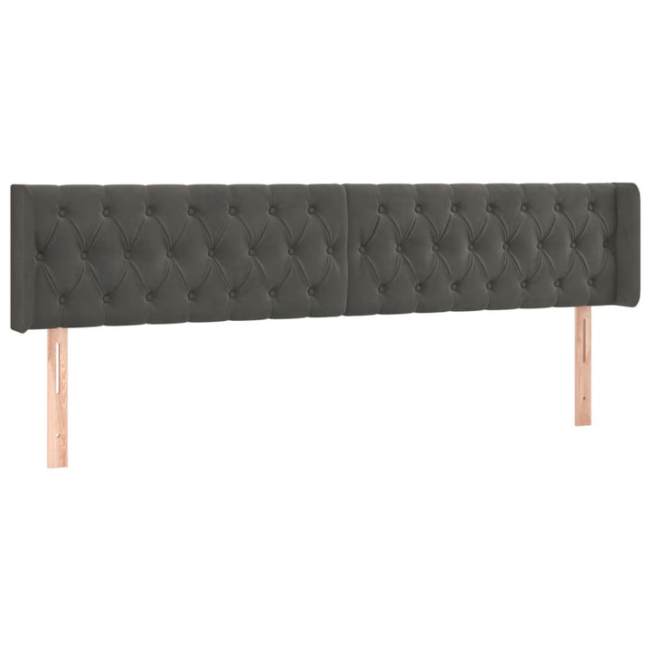 sengegavl med LED-lys 203x16x78/88 cm fløjl mørkegrå