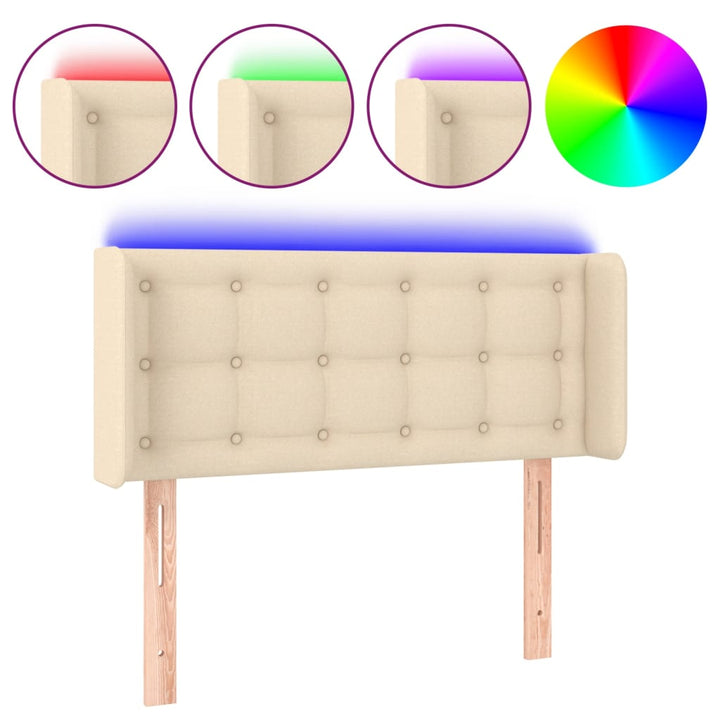 sengegavl med LED-lys 83x16x78/88 cm stof cremefarvet