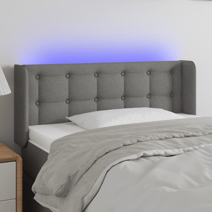 sengegavl med LED-lys 93x16x78/88 cm stof mørkegrå