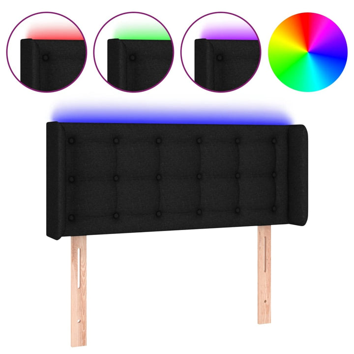 sengegavl med LED-lys 93x16x78/88 cm stof sort