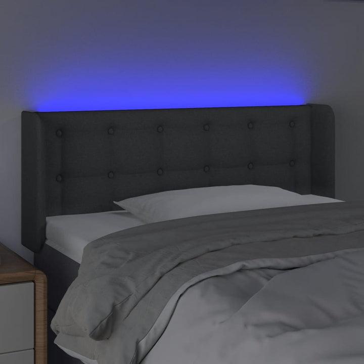 sengegavl med LED-lys 103x16x78/88 cm stof mørkegrå