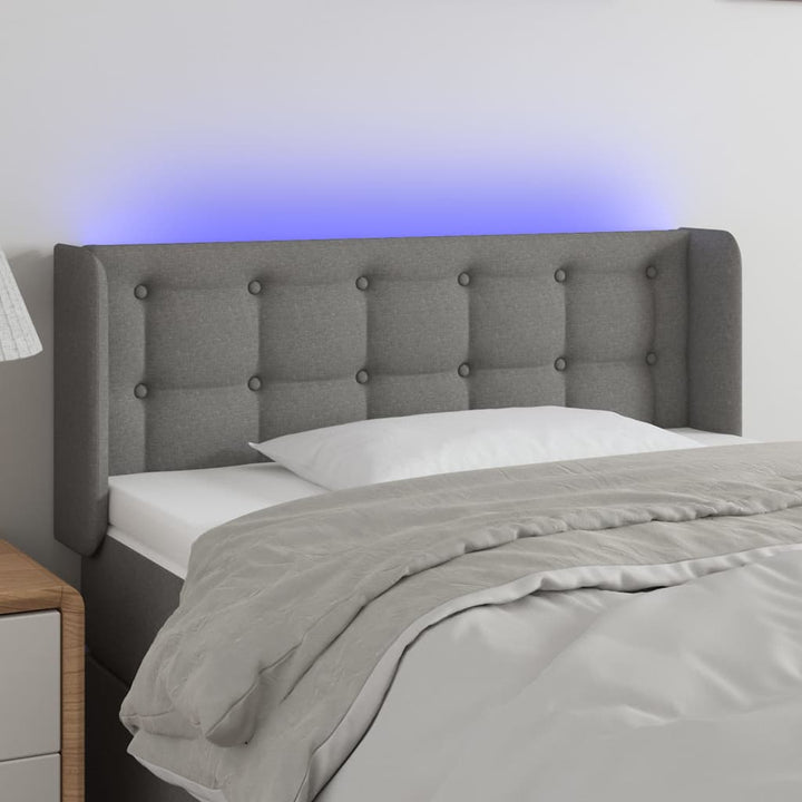 sengegavl med LED-lys 103x16x78/88 cm stof mørkegrå