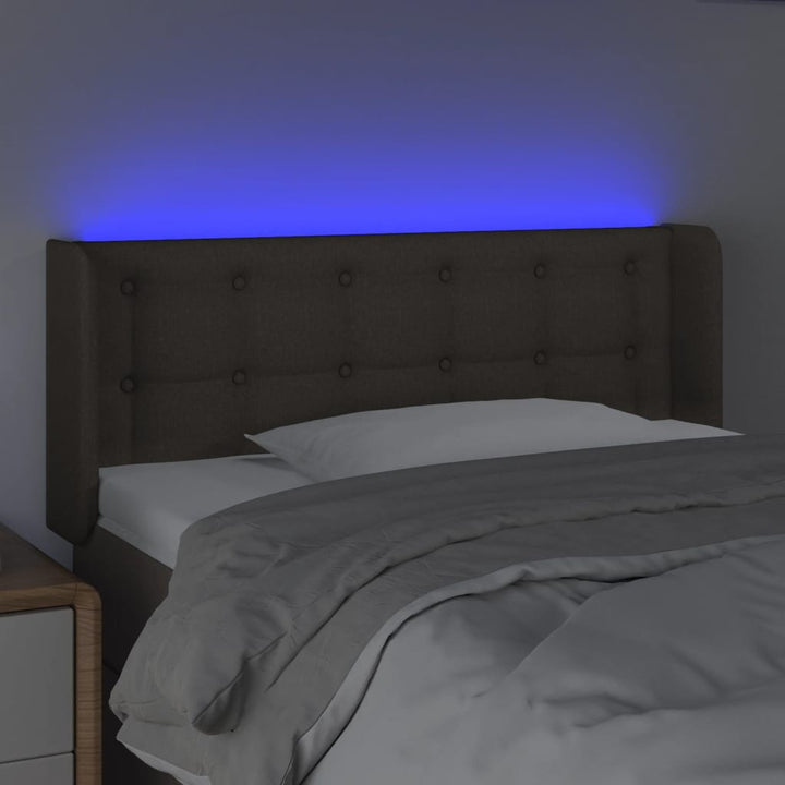 sengegavl med LED-lys 103x16x78/88 cm stof gråbrun