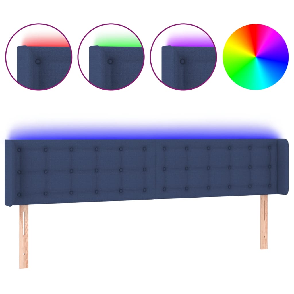 sengegavl med LED-lys 163x16x78/88 cm stof blå
