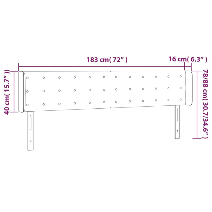 sengegavl med LED-lys 183x16x78/88 cm stof lysegrå