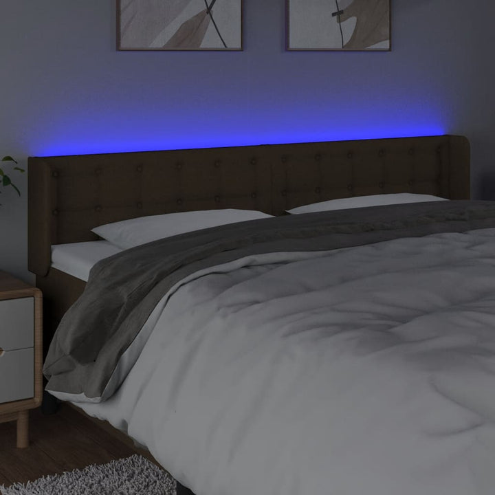 sengegavl med LED-lys 183x16x78/88 cm stof mørkebrun