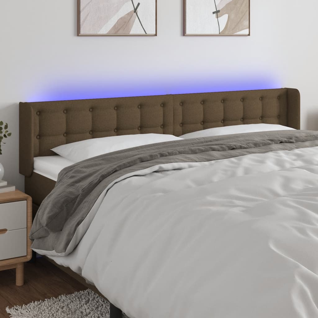sengegavl med LED-lys 183x16x78/88 cm stof mørkebrun