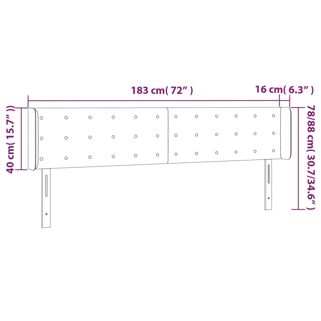 sengegavl med LED-lys 183x16x78/88 cm stof gråbrun
