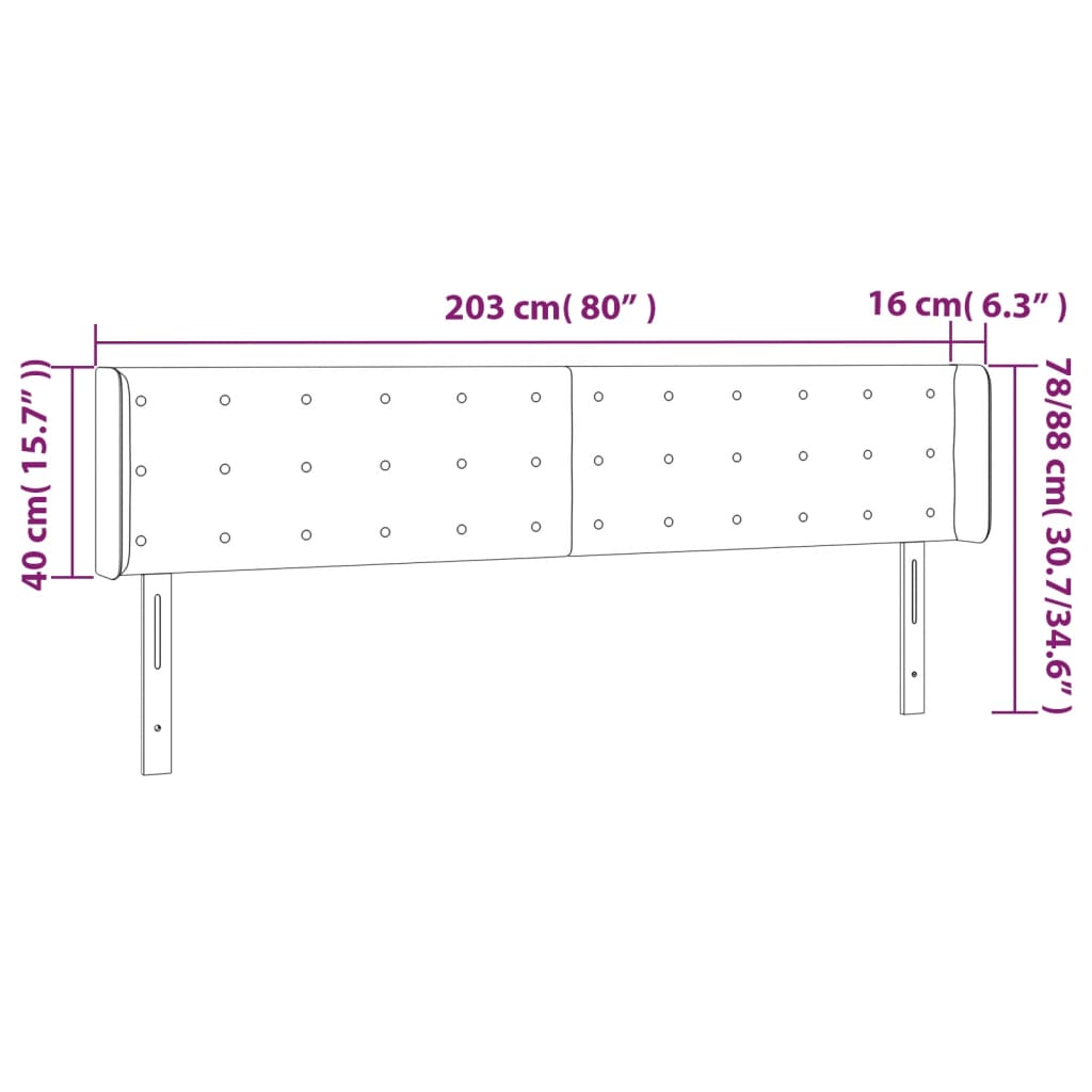 sengegavl med LED-lys 203x16x78/88 cm stof cremefarvet