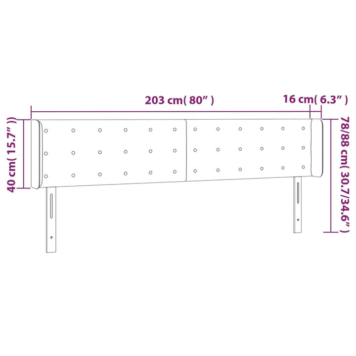 sengegavl med LED-lys 203x16x78/88 cm stof cremefarvet