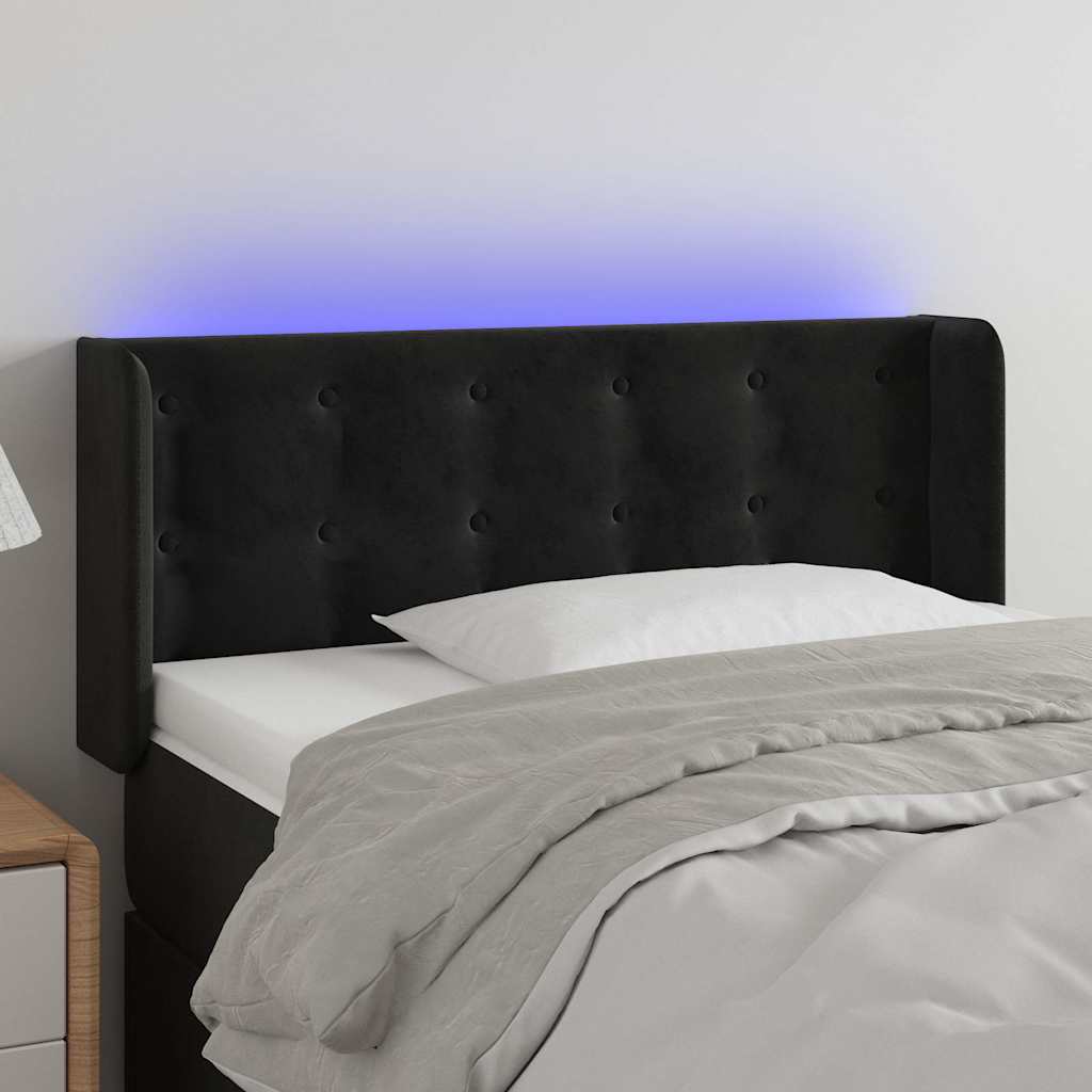 sengegavl med LED-lys 93x16x78/88 cm fløjl sort