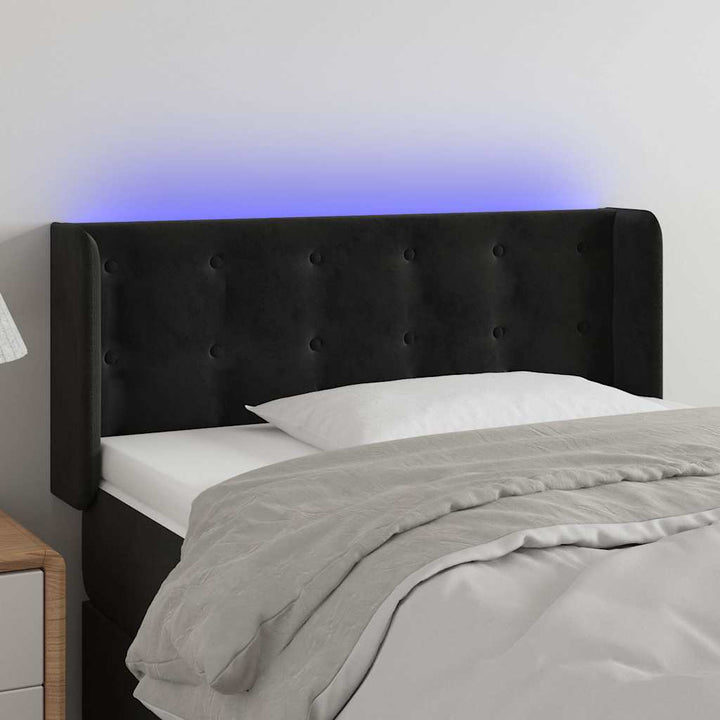 sengegavl med LED-lys 93x16x78/88 cm fløjl sort