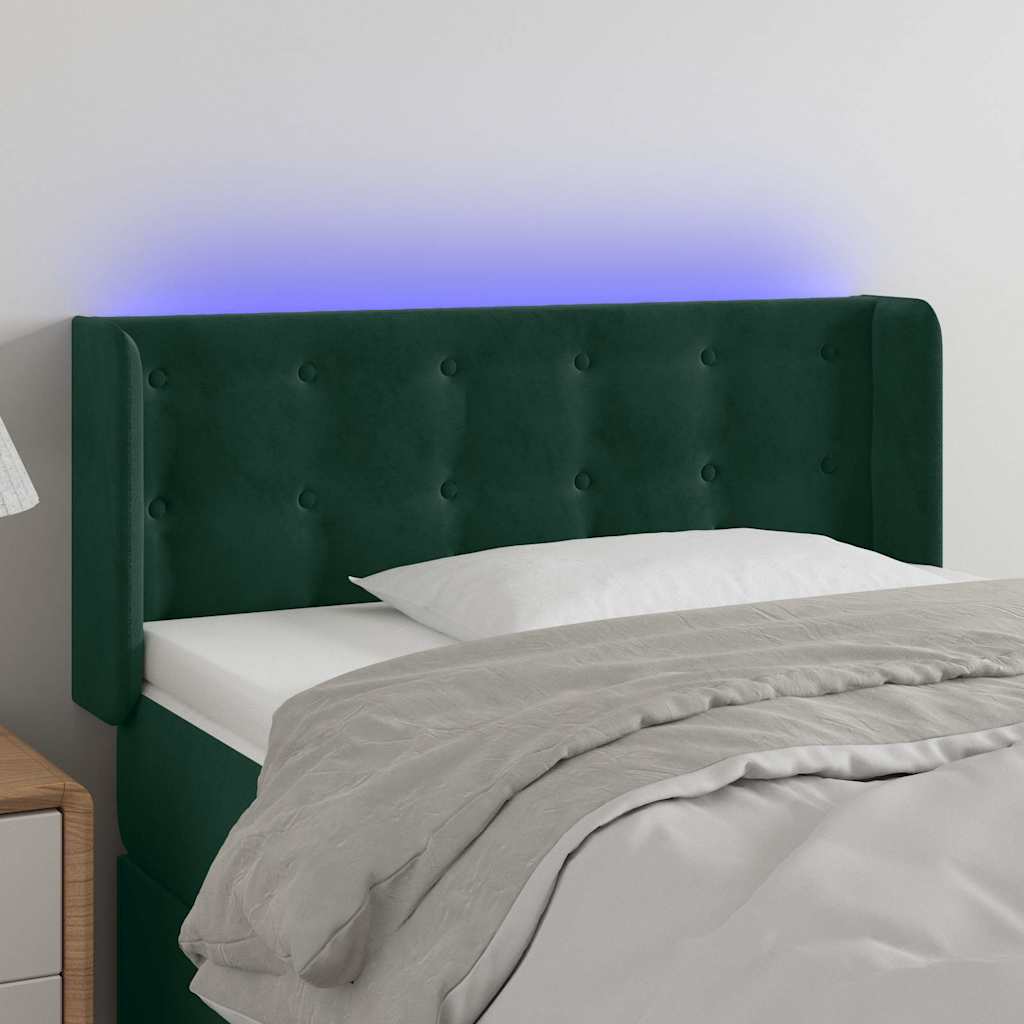 sengegavl med LED-lys 93x16x78/88 cm fløjl Mørkegrøn