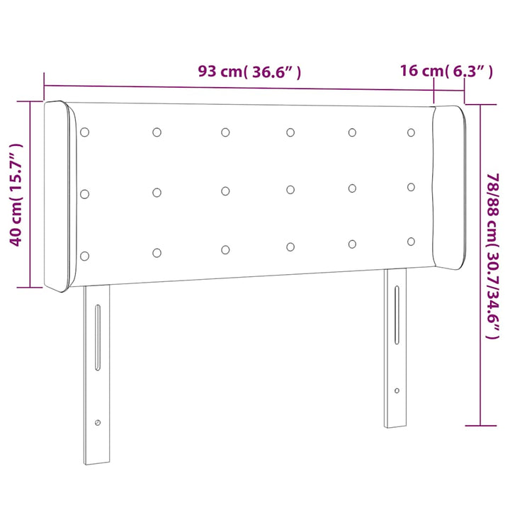 sengegavl med LED-lys 93x16x78/88 cm fløjl Mørkeblå