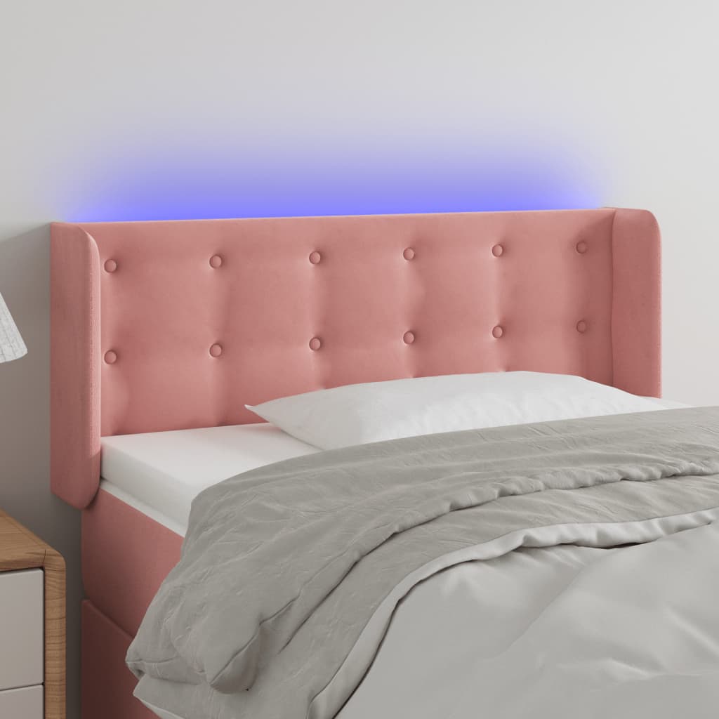 sengegavl med LED-lys 93x16x78/88 cm fløjl lyserød