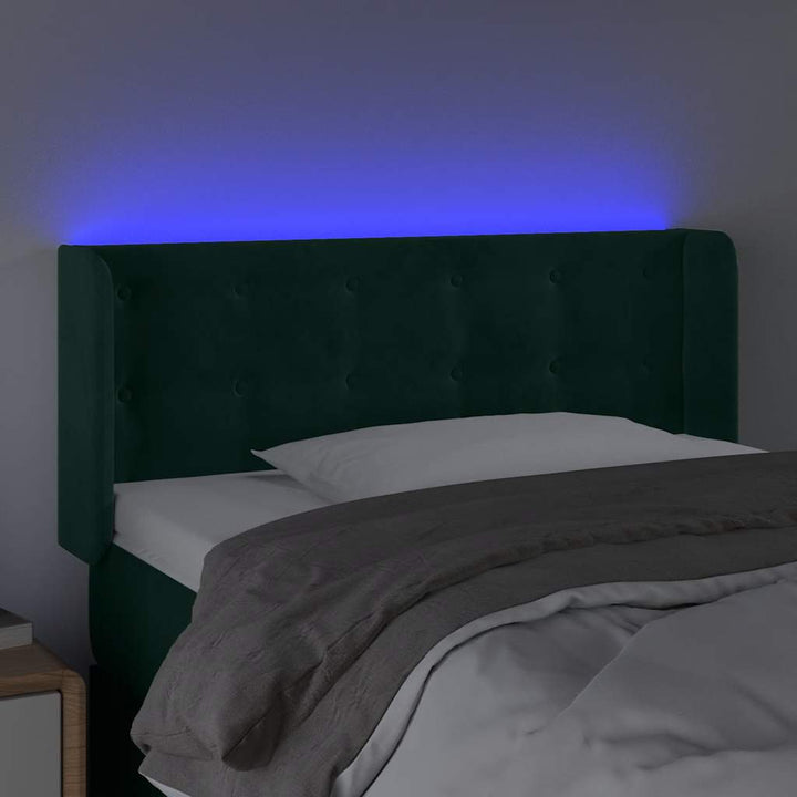 sengegavl med LED-lys 103x16x78/88 cm fløjl mørkegrøn
