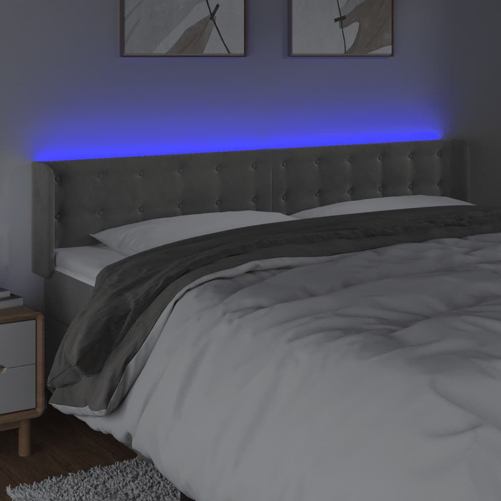 sengegavl med LED-lys 163x16x78/88 cm fløjl lysegrå