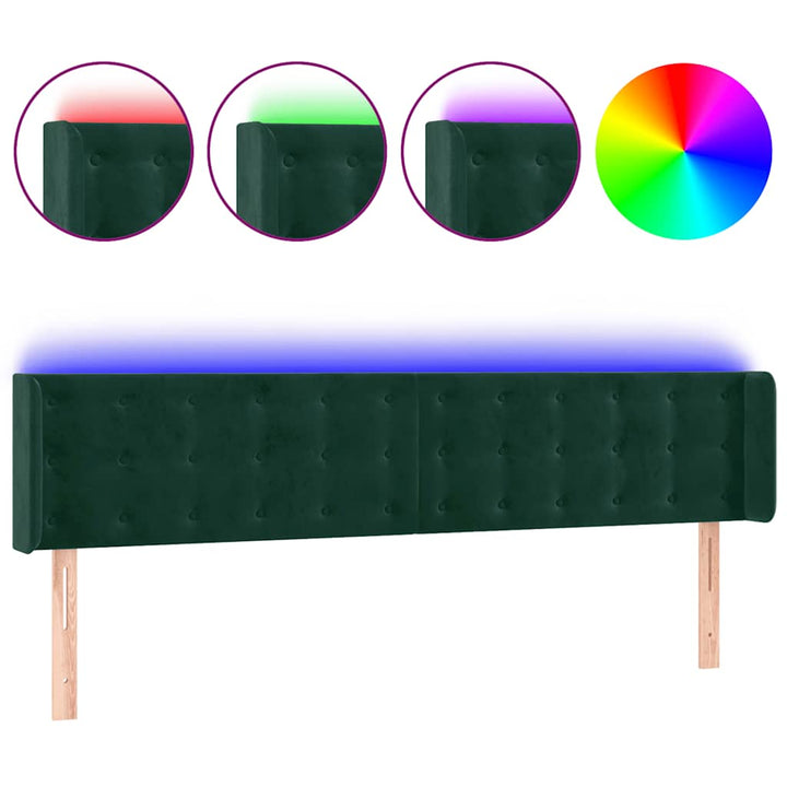 sengegavl med LED-lys 163x16x78/88 cm fløjl mørkegrøn