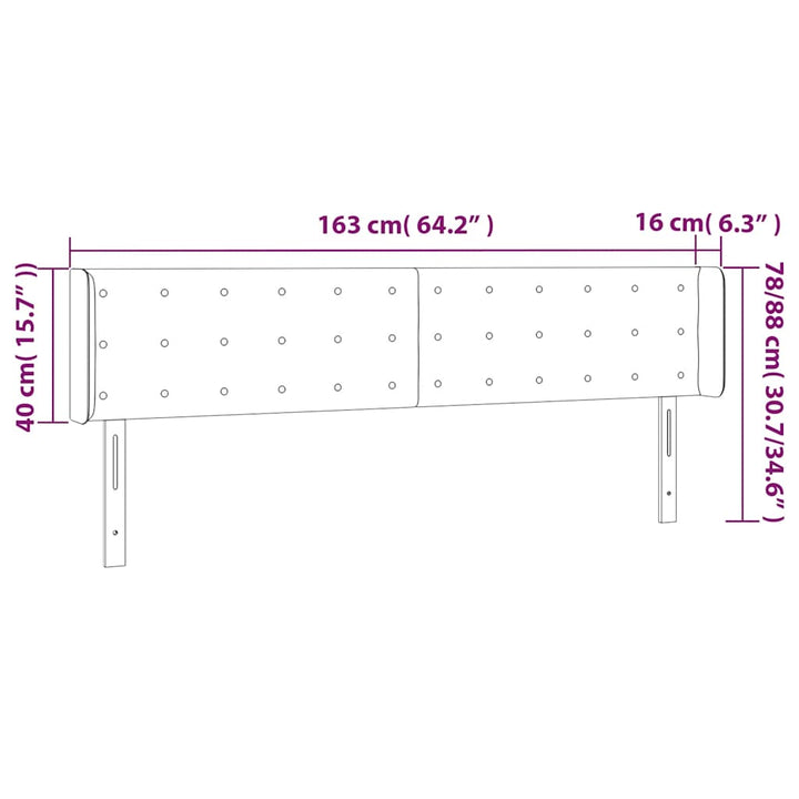 sengegavl med LED-lys 163x16x78/88 cm fløjl mørkeblå