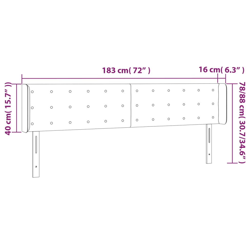 sengegavl med LED-lys 183x16x78/88 cm fløjl lysegrå