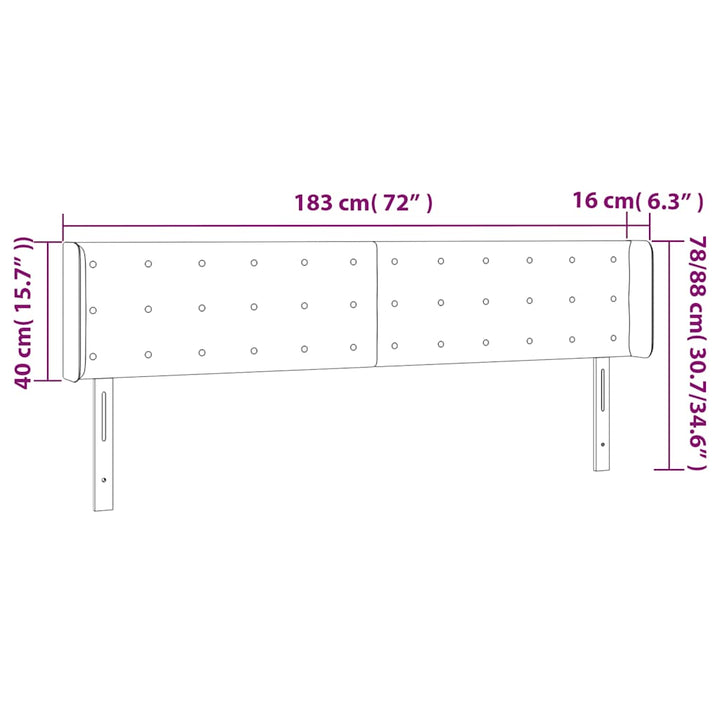 sengegavl med LED-lys 183x16x78/88 cm fløjl mørkegrøn
