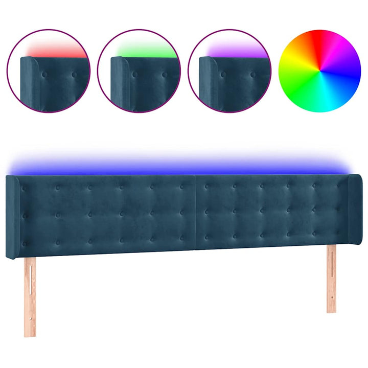 sengegavl med LED-lys 183x16x78/88 cm fløjl mørkeblå