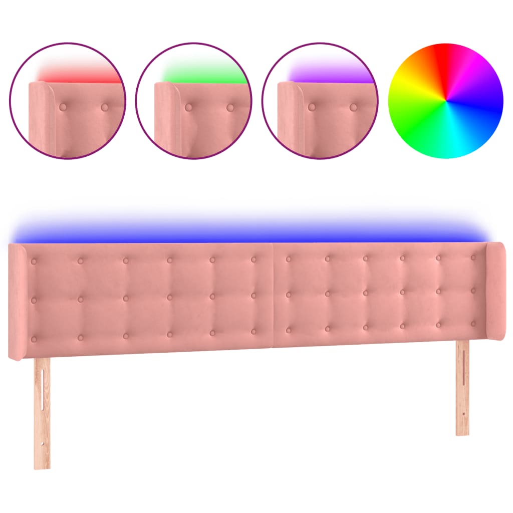 sengegavl med LED-lys 183x16x78/88 cm fløjl lyserød
