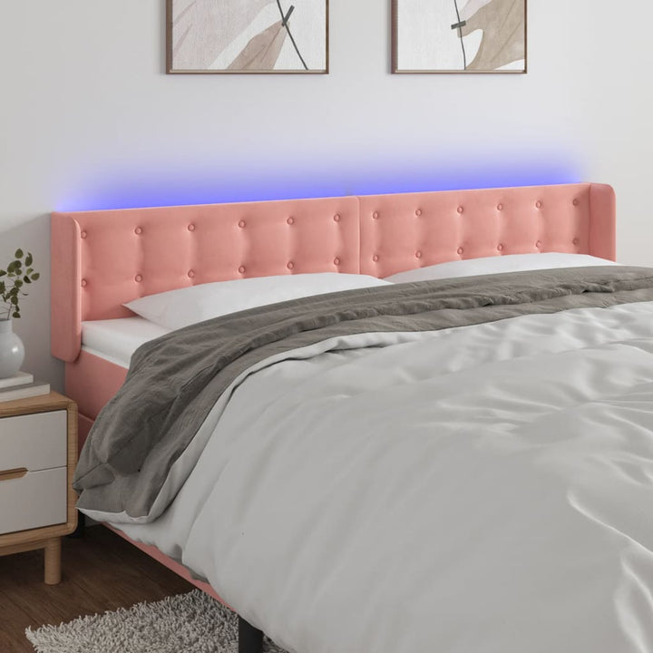 sengegavl med LED-lys 183x16x78/88 cm fløjl lyserød