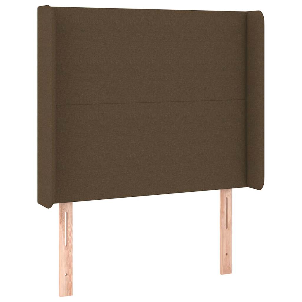 sengegavl med LED-lys 83x16x118/128 cm stof mørkebrun