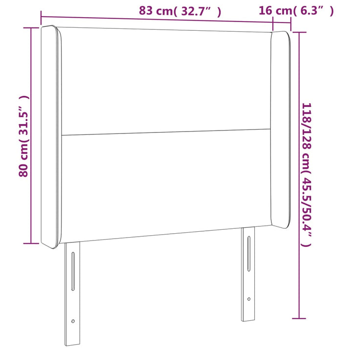 sengegavl med LED-lys 83x16x118/128 cm stof mørkebrun