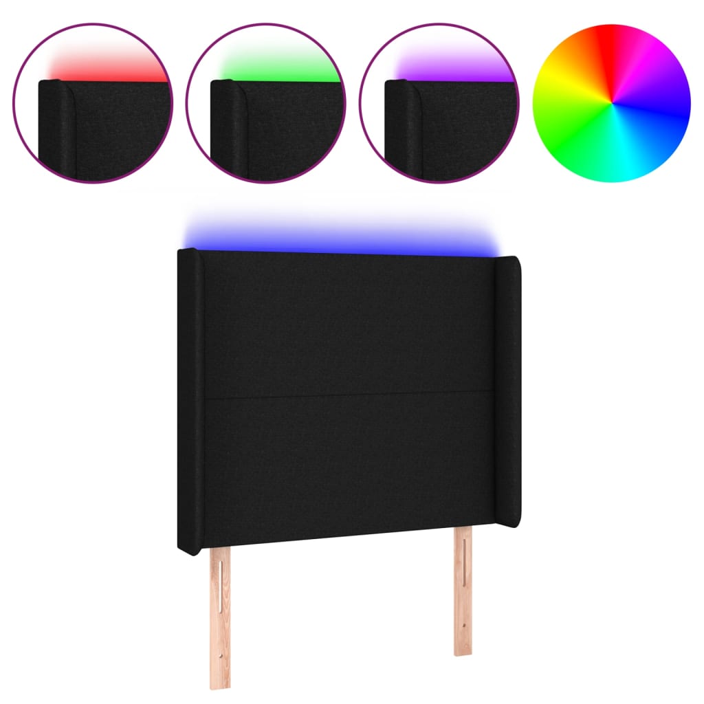 sengegavl med LED-lys 93x16x118/128 cm stof sort