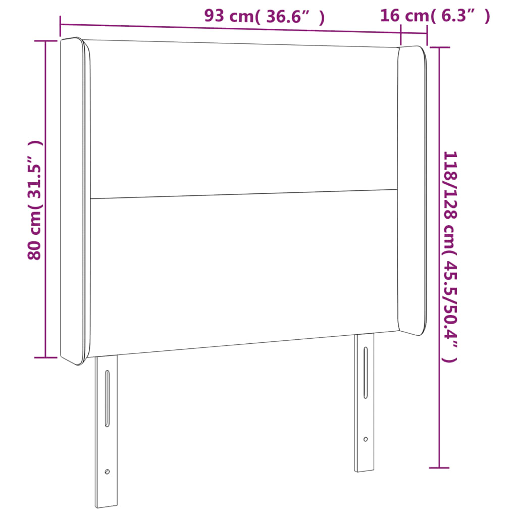 sengegavl med LED-lys 93x16x118/128 cm stof sort