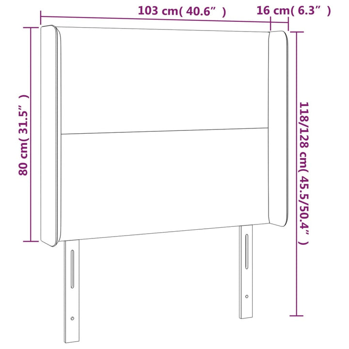 sengegavl med LED-lys 103x16x118/128 cm stof gråbrun