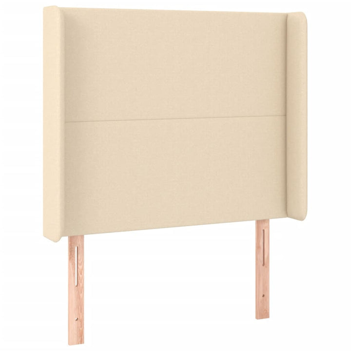 sengegavl med LED-lys 103x16x118/128 cm stof cremefarvet