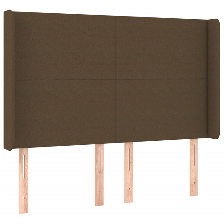 sengegavl med LED-lys 147x16x118/128 cm stof mørkebrun