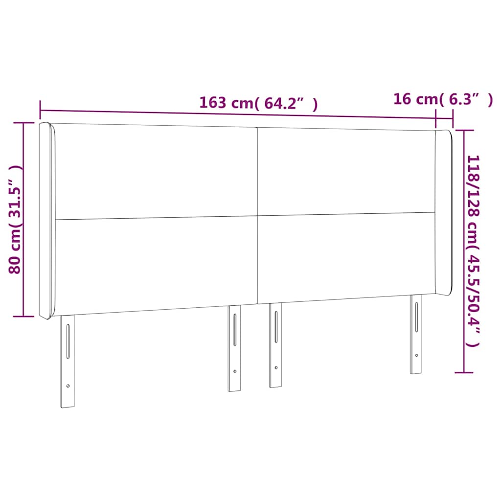 sengegavl med LED-lys 163x16x118/128 cm stof gråbrun