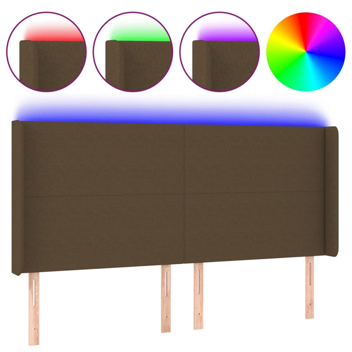 sengegavl med LED-lys 183x16x118/128 cm stof mørkebrun