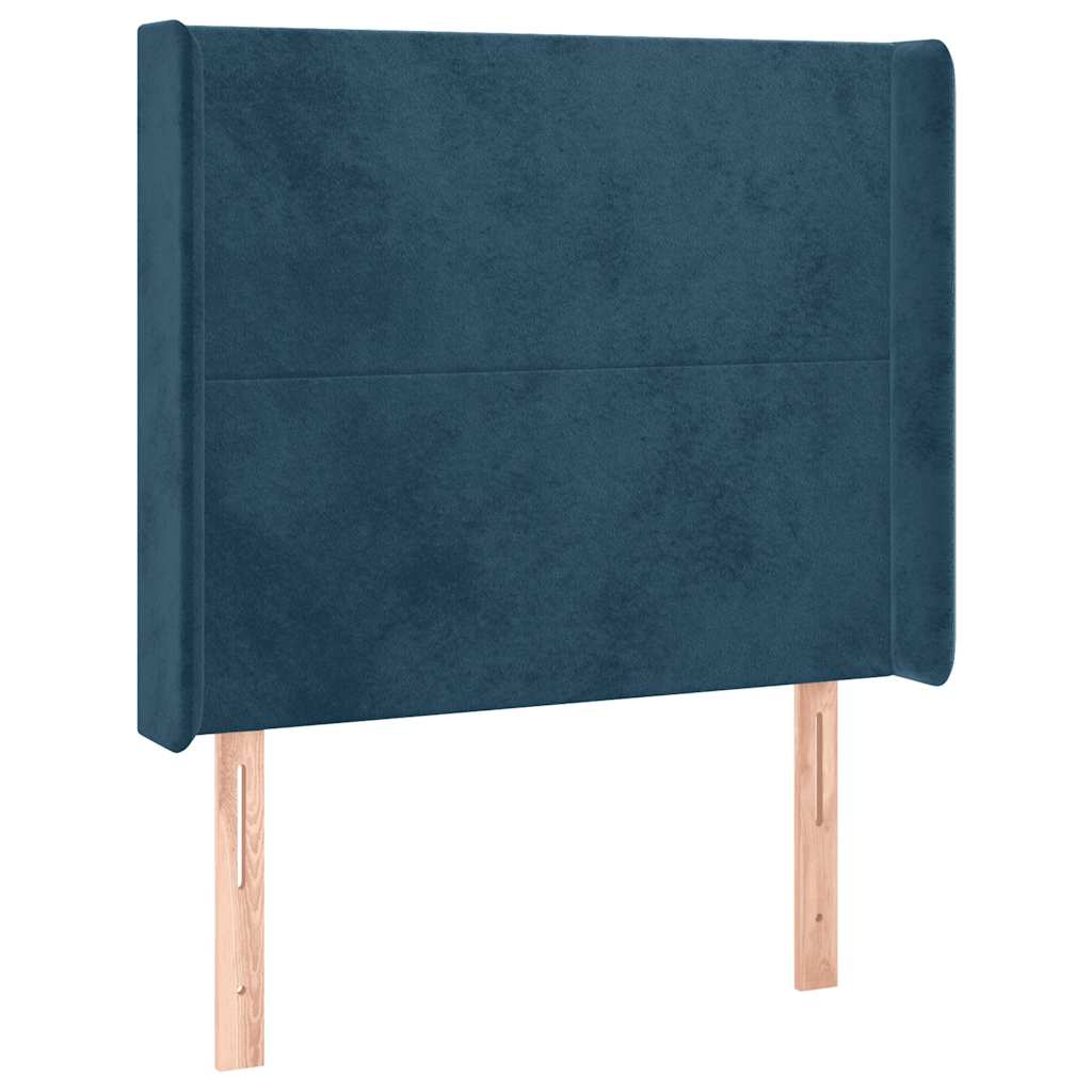 sengegavl med LED-lys 83x16x118/128 cm fløjl mørkeblå