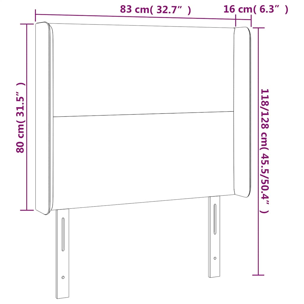 sengegavl med LED-lys 83x16x118/128 cm fløjl mørkeblå