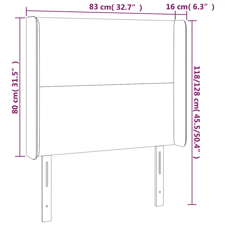 sengegavl med LED-lys 83x16x118/128 cm fløjl mørkeblå