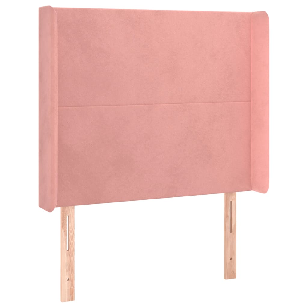 sengegavl med LED-lys 83x16x118/128 cm fløjl lyserød
