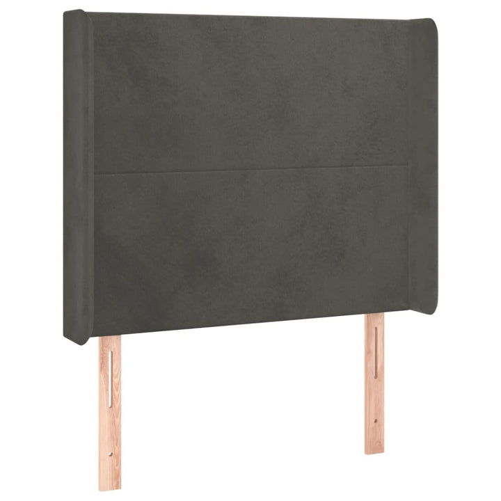 sengegavl med LED-lys 93x16x118/128 cm fløjl mørkegrå